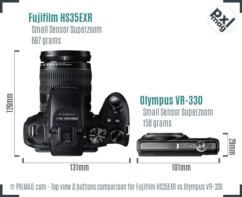 Fujifilm HS35EXR vs Olympus VR-330 top view buttons comparison