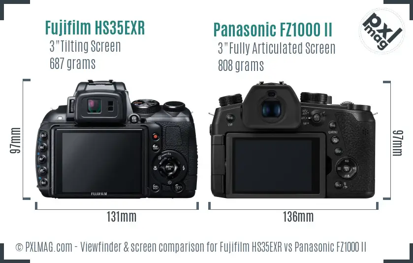 Fujifilm HS35EXR vs Panasonic FZ1000 II Screen and Viewfinder comparison