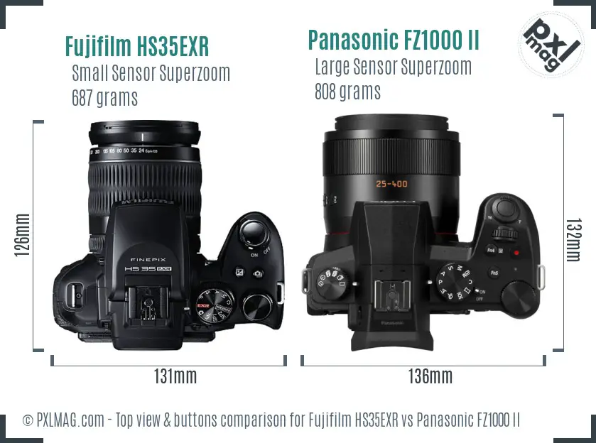 Fujifilm HS35EXR vs Panasonic FZ1000 II top view buttons comparison