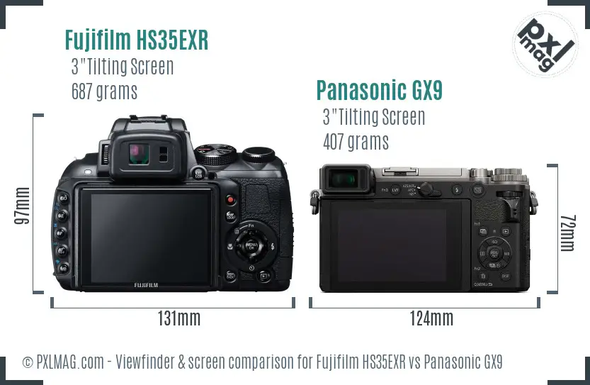 Fujifilm HS35EXR vs Panasonic GX9 Screen and Viewfinder comparison