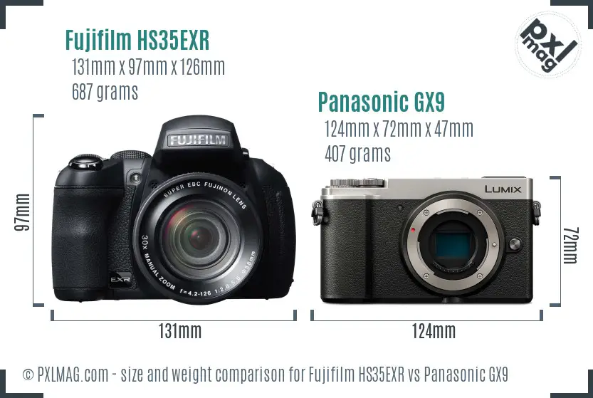 Fujifilm HS35EXR vs Panasonic GX9 size comparison