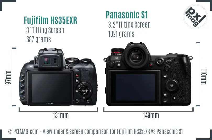 Fujifilm HS35EXR vs Panasonic S1 Screen and Viewfinder comparison