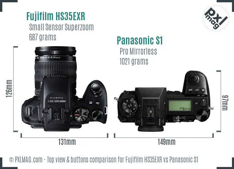 Fujifilm HS35EXR vs Panasonic S1 top view buttons comparison