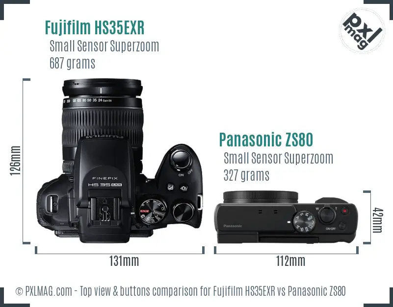 Fujifilm HS35EXR vs Panasonic ZS80 top view buttons comparison