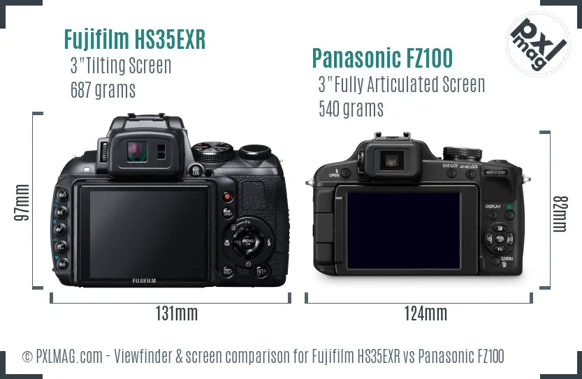 Fujifilm HS35EXR vs Panasonic FZ100 Screen and Viewfinder comparison