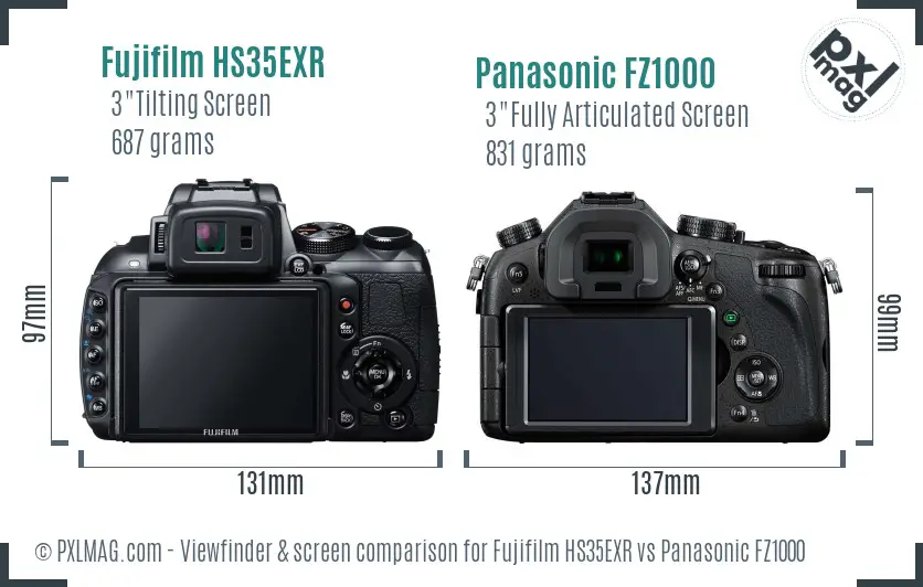 Fujifilm HS35EXR vs Panasonic FZ1000 Screen and Viewfinder comparison