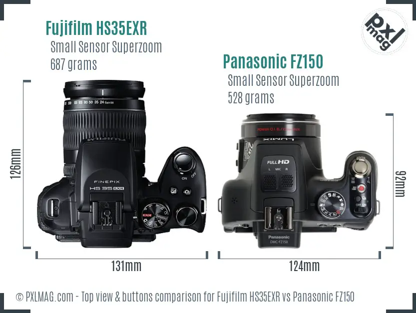 Fujifilm HS35EXR vs Panasonic FZ150 top view buttons comparison