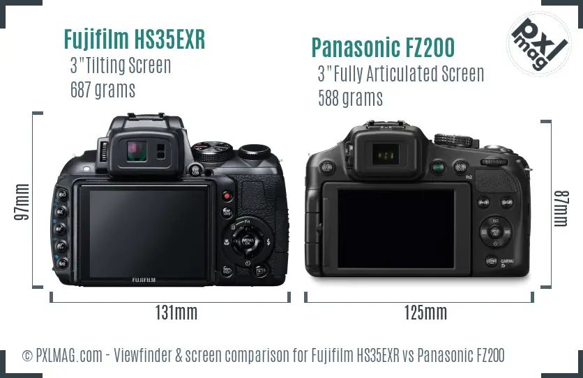 Fujifilm HS35EXR vs Panasonic FZ200 Screen and Viewfinder comparison