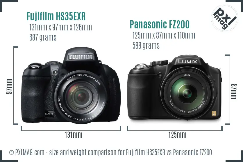 Fujifilm HS35EXR vs Panasonic FZ200 size comparison