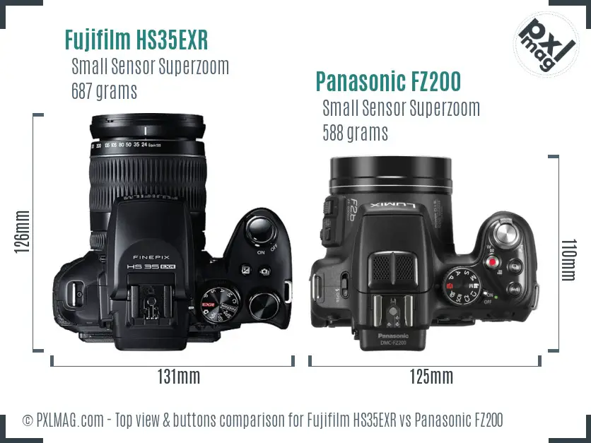 Fujifilm HS35EXR vs Panasonic FZ200 top view buttons comparison