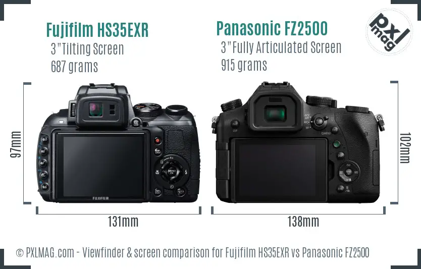 Fujifilm HS35EXR vs Panasonic FZ2500 Screen and Viewfinder comparison