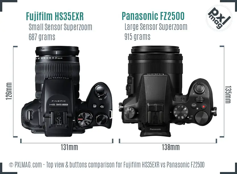 Fujifilm HS35EXR vs Panasonic FZ2500 top view buttons comparison