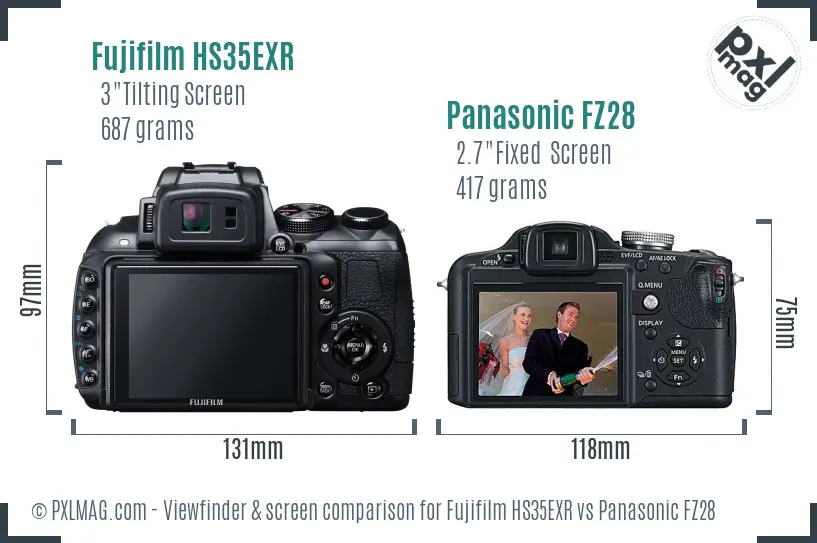 Fujifilm HS35EXR vs Panasonic FZ28 Screen and Viewfinder comparison