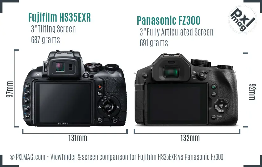 Fujifilm HS35EXR vs Panasonic FZ300 Screen and Viewfinder comparison