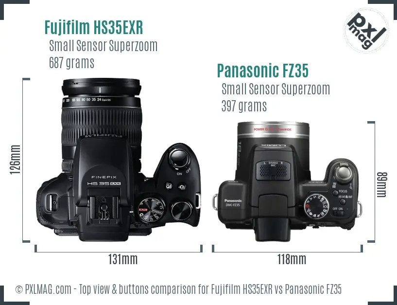 Fujifilm HS35EXR vs Panasonic FZ35 top view buttons comparison