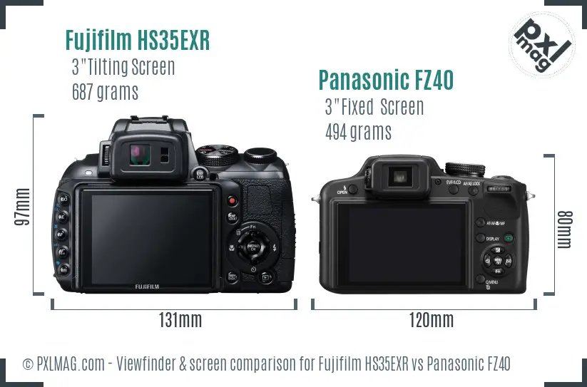 Fujifilm HS35EXR vs Panasonic FZ40 Screen and Viewfinder comparison