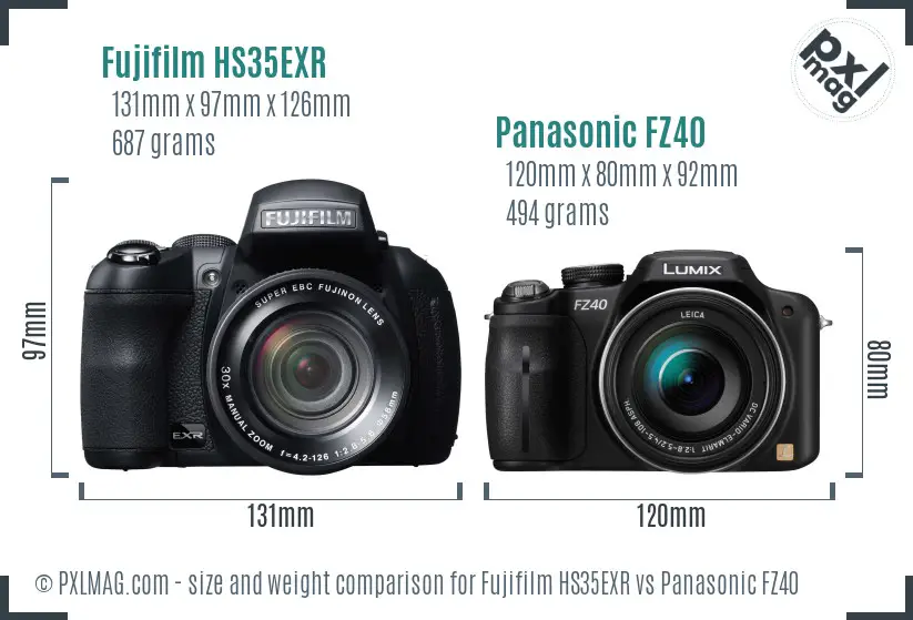 Fujifilm HS35EXR vs Panasonic FZ40 size comparison
