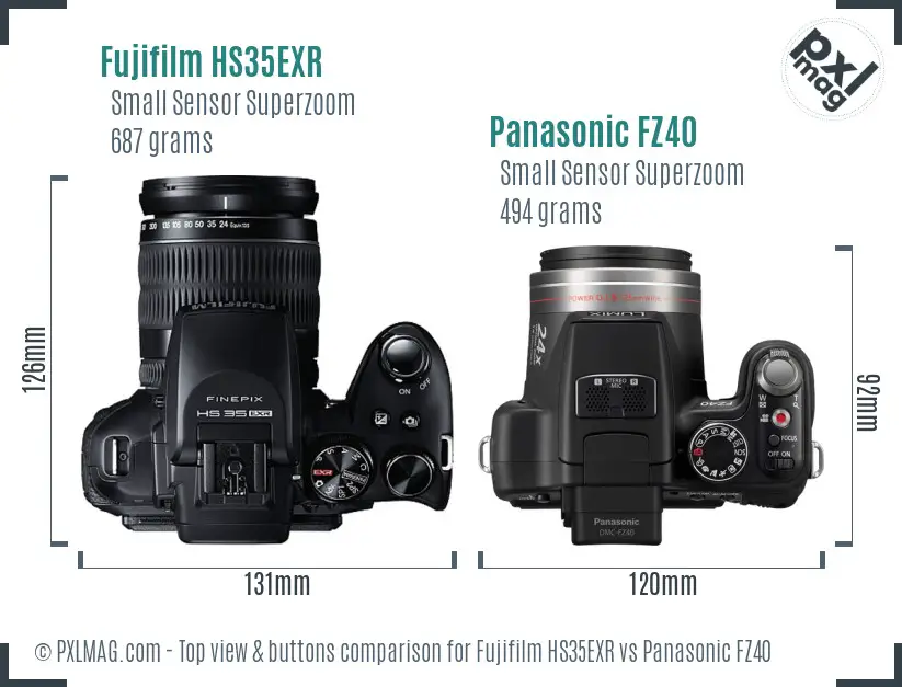 Fujifilm HS35EXR vs Panasonic FZ40 top view buttons comparison