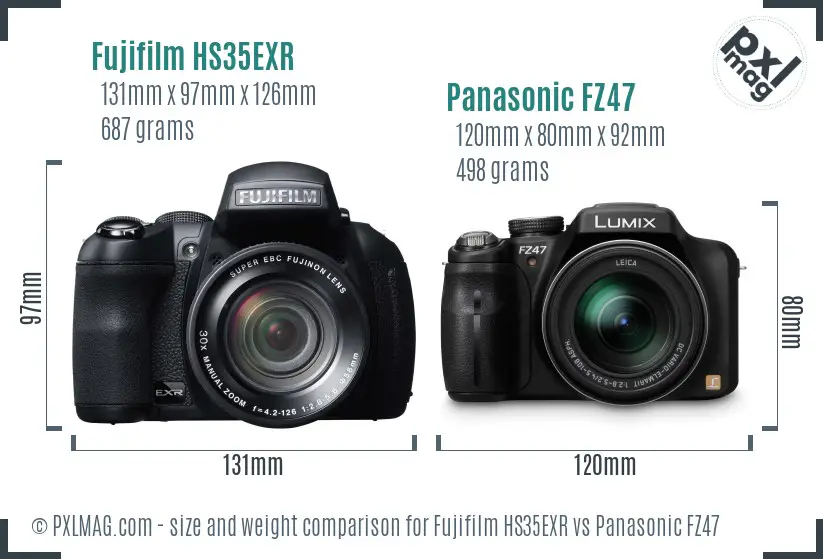 Fujifilm HS35EXR vs Panasonic FZ47 size comparison