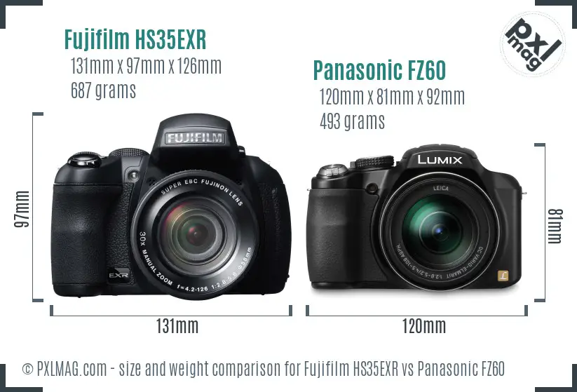 Fujifilm HS35EXR vs Panasonic FZ60 size comparison