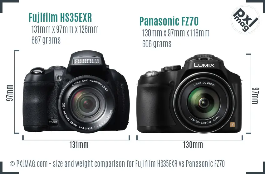 Fujifilm HS35EXR vs Panasonic FZ70 size comparison