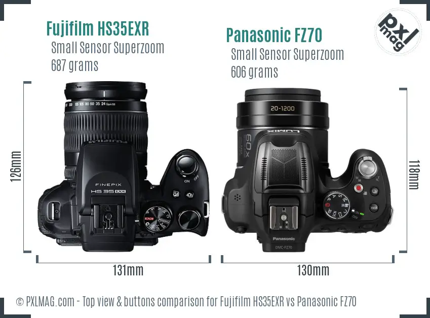 Fujifilm HS35EXR vs Panasonic FZ70 top view buttons comparison