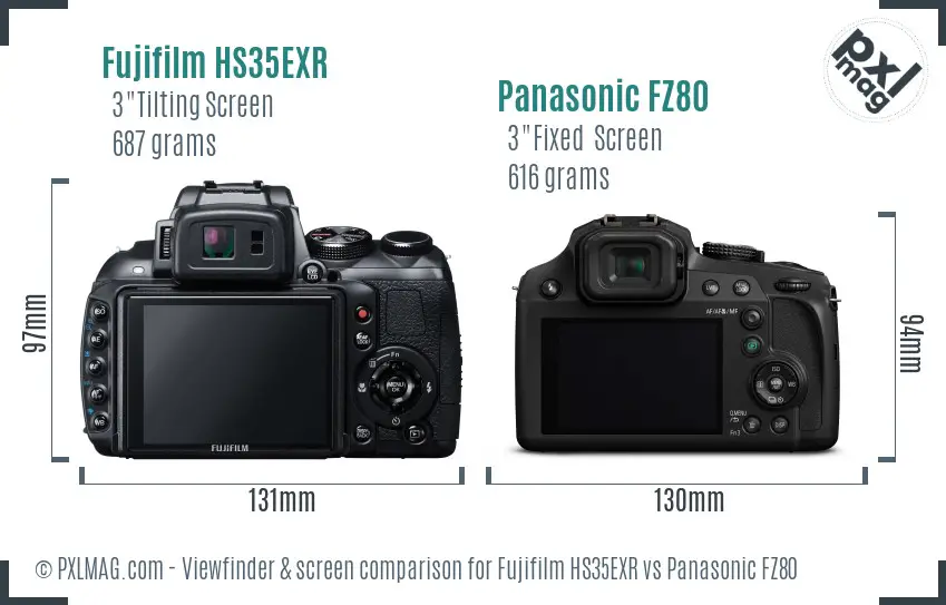 Fujifilm HS35EXR vs Panasonic FZ80 Screen and Viewfinder comparison