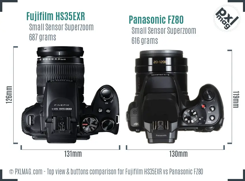 Fujifilm HS35EXR vs Panasonic FZ80 top view buttons comparison