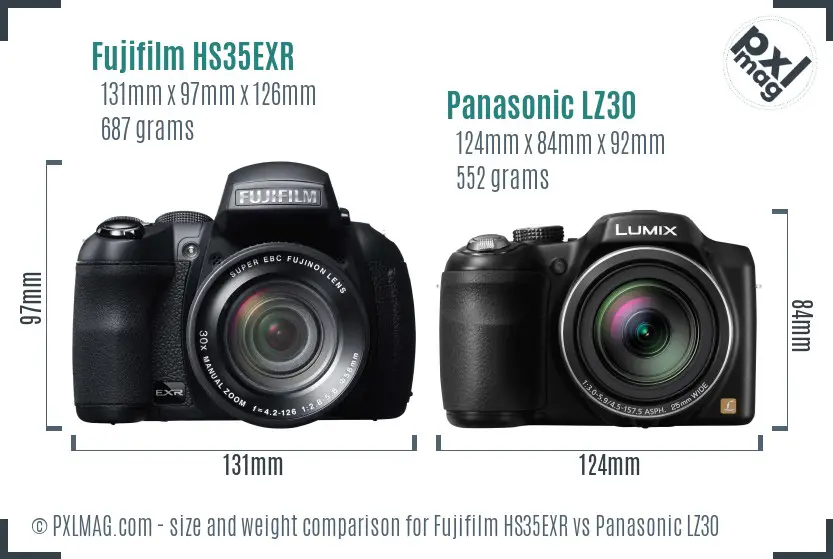 Fujifilm HS35EXR vs Panasonic LZ30 size comparison