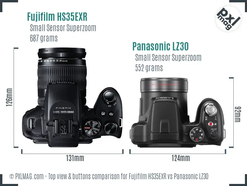Fujifilm HS35EXR vs Panasonic LZ30 top view buttons comparison