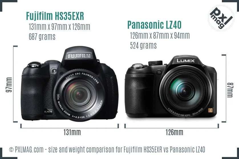 Fujifilm HS35EXR vs Panasonic LZ40 size comparison