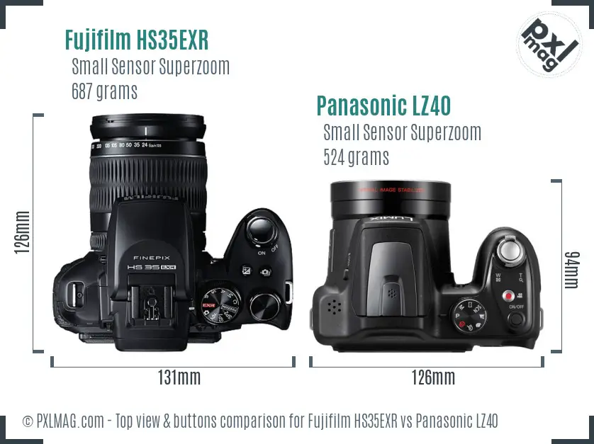 Fujifilm HS35EXR vs Panasonic LZ40 top view buttons comparison