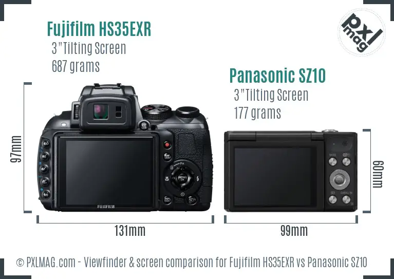 Fujifilm HS35EXR vs Panasonic SZ10 Screen and Viewfinder comparison