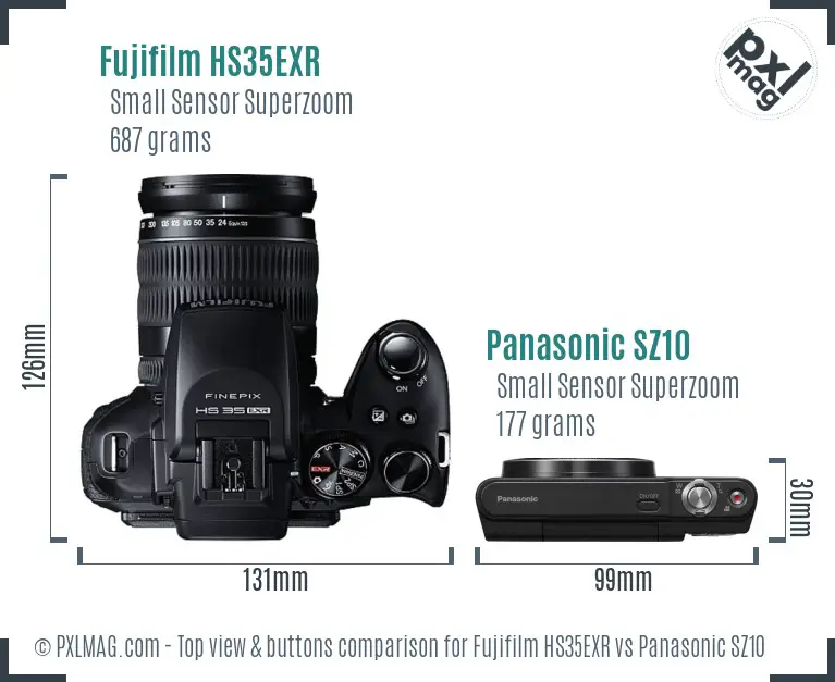 Fujifilm HS35EXR vs Panasonic SZ10 top view buttons comparison