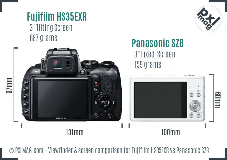 Fujifilm HS35EXR vs Panasonic SZ8 Screen and Viewfinder comparison
