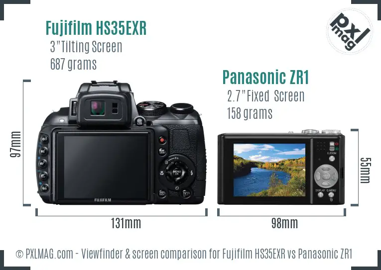 Fujifilm HS35EXR vs Panasonic ZR1 Screen and Viewfinder comparison