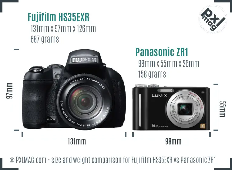Fujifilm HS35EXR vs Panasonic ZR1 size comparison