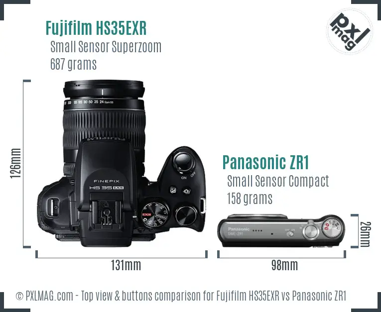 Fujifilm HS35EXR vs Panasonic ZR1 top view buttons comparison