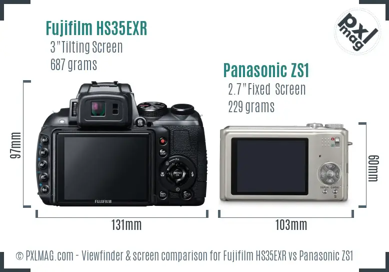 Fujifilm HS35EXR vs Panasonic ZS1 Screen and Viewfinder comparison