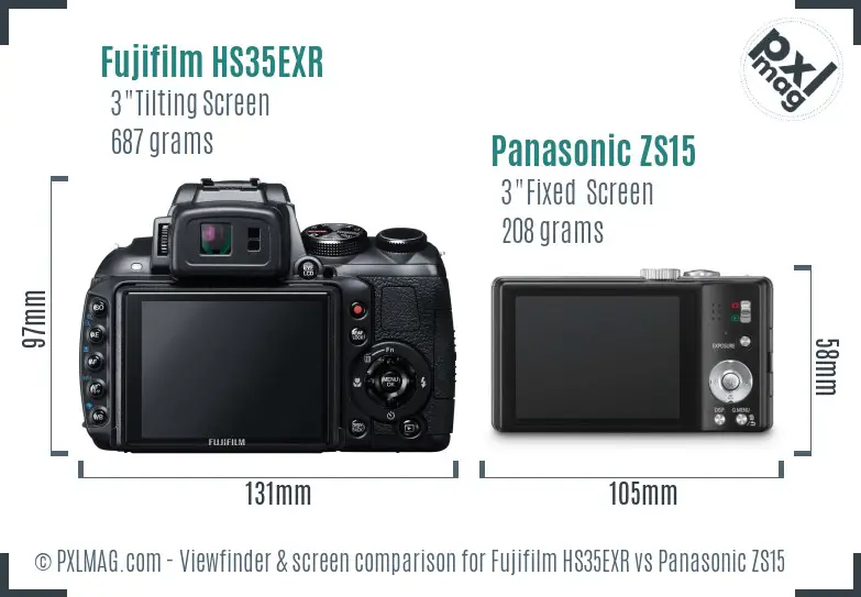 Fujifilm HS35EXR vs Panasonic ZS15 Screen and Viewfinder comparison
