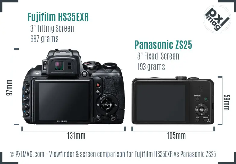 Fujifilm HS35EXR vs Panasonic ZS25 Screen and Viewfinder comparison