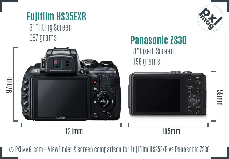 Fujifilm HS35EXR vs Panasonic ZS30 Screen and Viewfinder comparison
