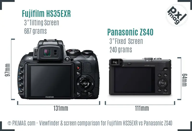 Fujifilm HS35EXR vs Panasonic ZS40 Screen and Viewfinder comparison