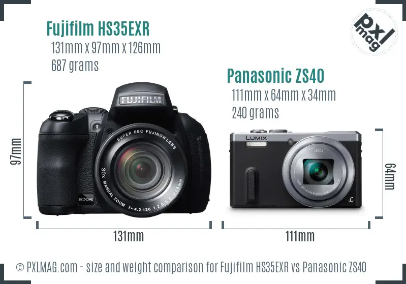 Fujifilm HS35EXR vs Panasonic ZS40 size comparison