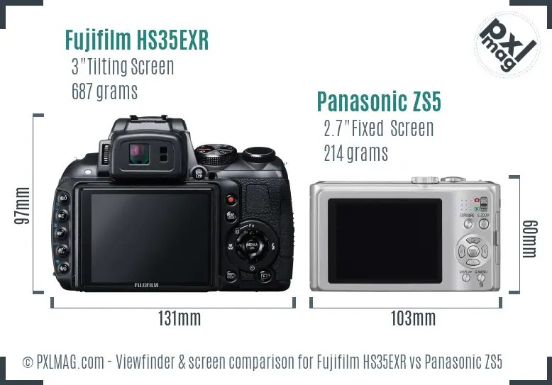 Fujifilm HS35EXR vs Panasonic ZS5 Screen and Viewfinder comparison