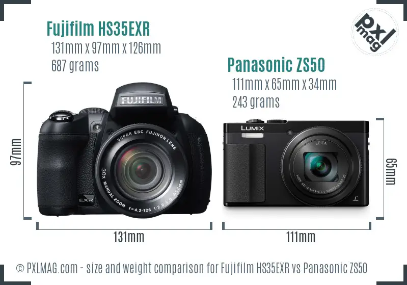 Fujifilm HS35EXR vs Panasonic ZS50 size comparison