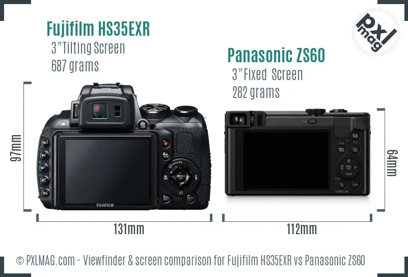 Fujifilm HS35EXR vs Panasonic ZS60 Screen and Viewfinder comparison
