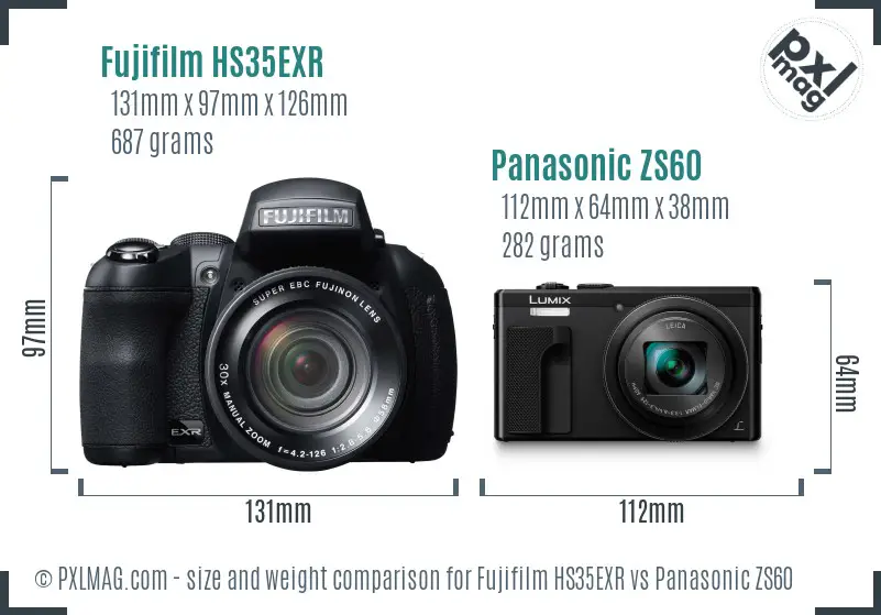 Fujifilm HS35EXR vs Panasonic ZS60 size comparison