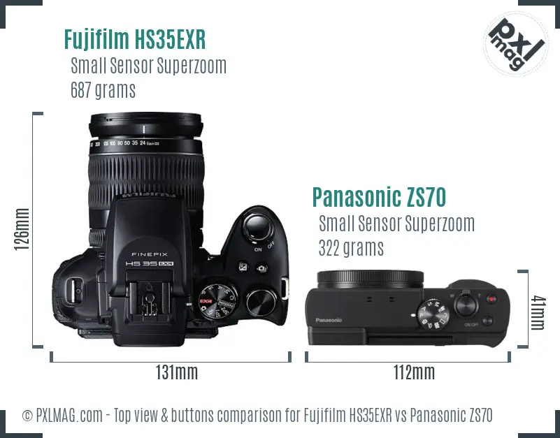 Fujifilm HS35EXR vs Panasonic ZS70 top view buttons comparison