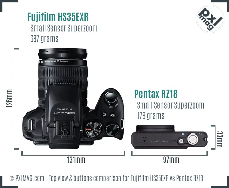 Fujifilm HS35EXR vs Pentax RZ18 top view buttons comparison